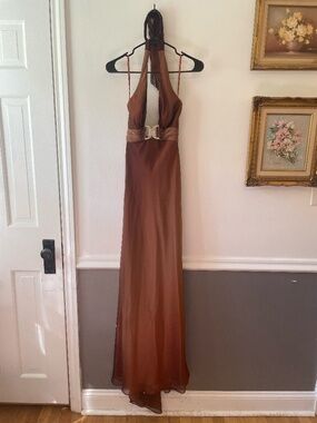 Caché Y2K brown ombré floor length halter dress